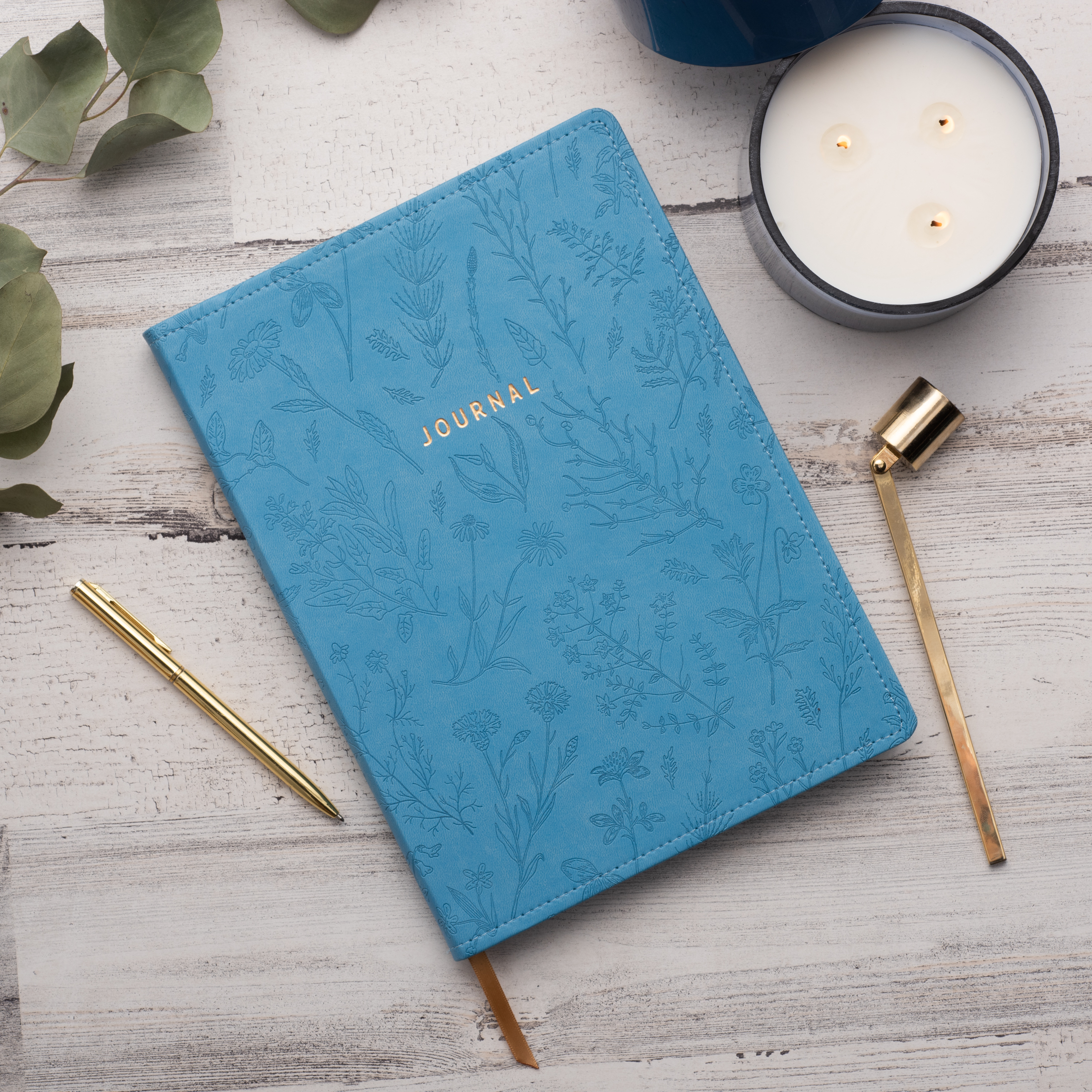 Pen + Gear Leatherette Embossed Jumbo Journal, Blue, 7.375 x 10.25 x 0.75, 192 Lined Pages